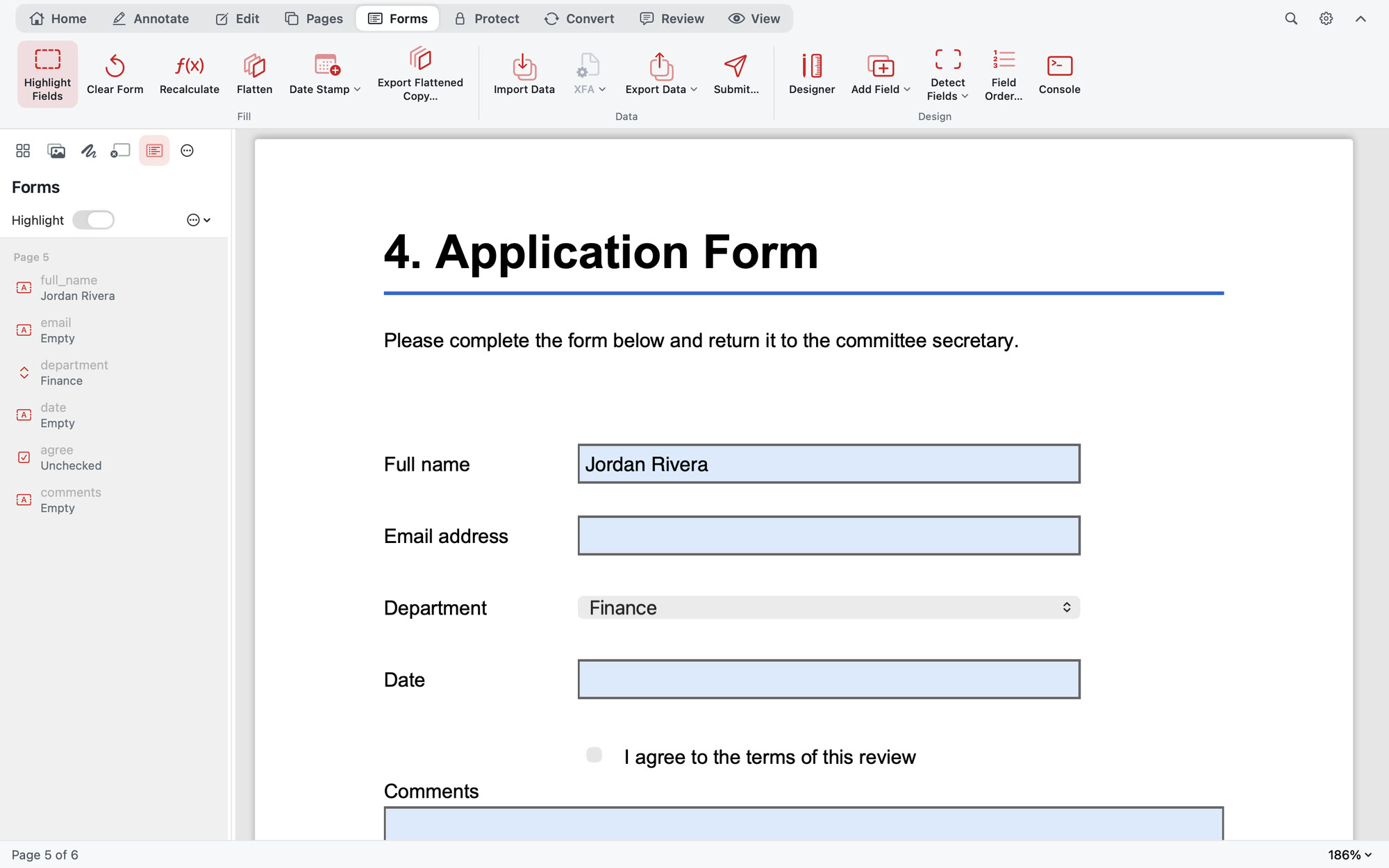 Filling a PDF form on Mac